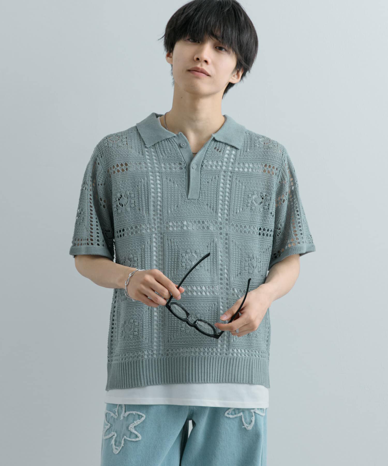 SENSE OF PLACE by URBAN RESEARCH「クロシェライクニットポロシャツ(5分袖)」|ニット・セーター|