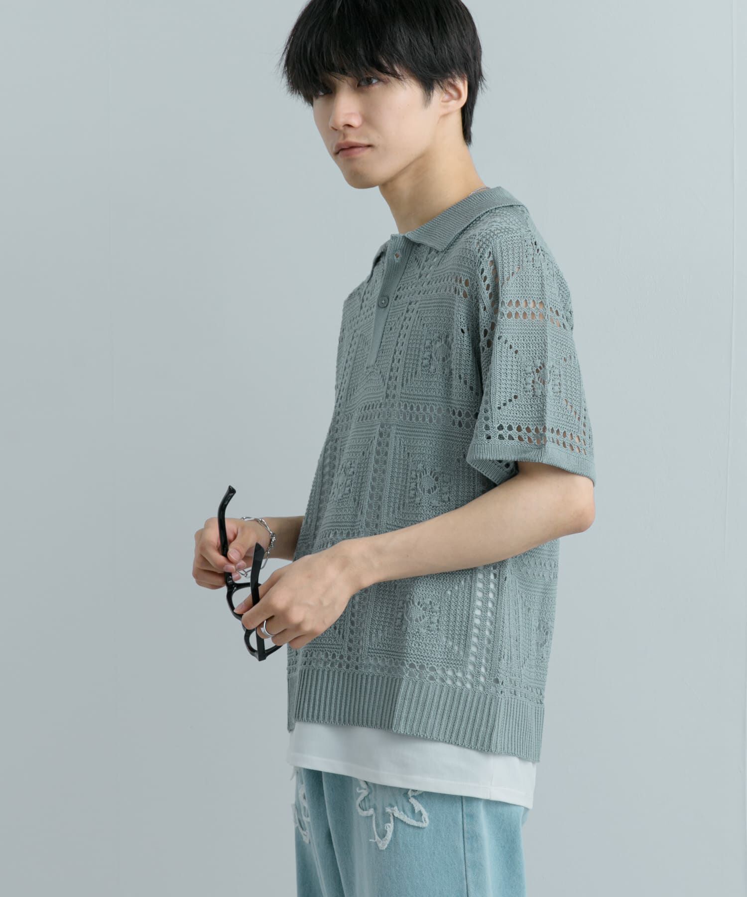 SENSE OF PLACE by URBAN RESEARCH「クロシェライクニットポロシャツ(5分袖)」|ニット・セーター|