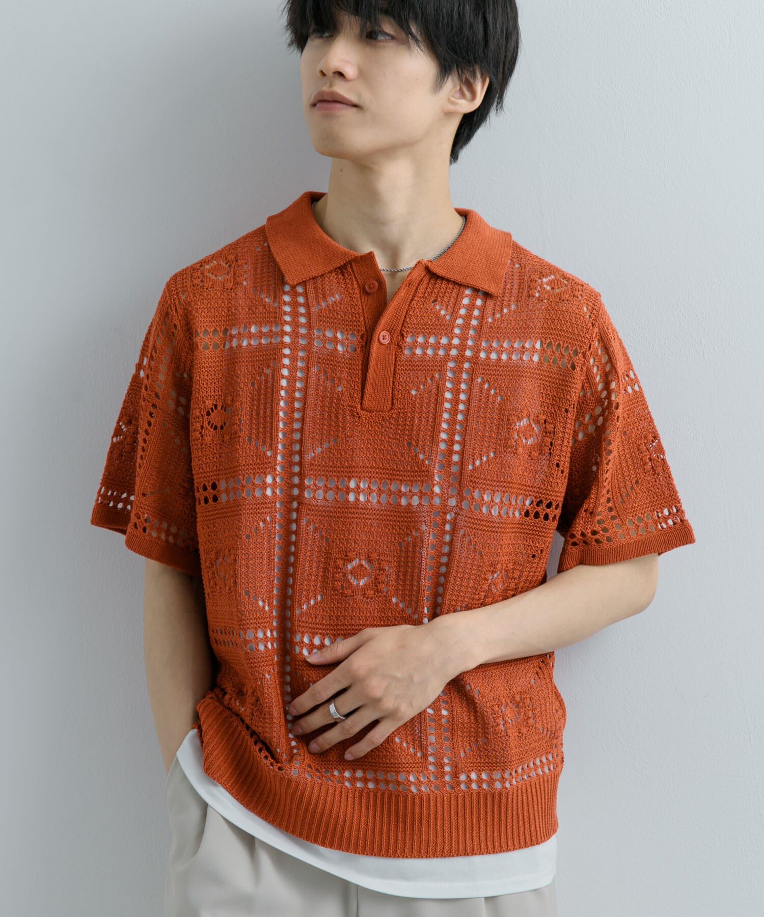 SENSE OF PLACE by URBAN RESEARCH「クロシェライクニットポロシャツ(5分袖)」|ニット・セーター|