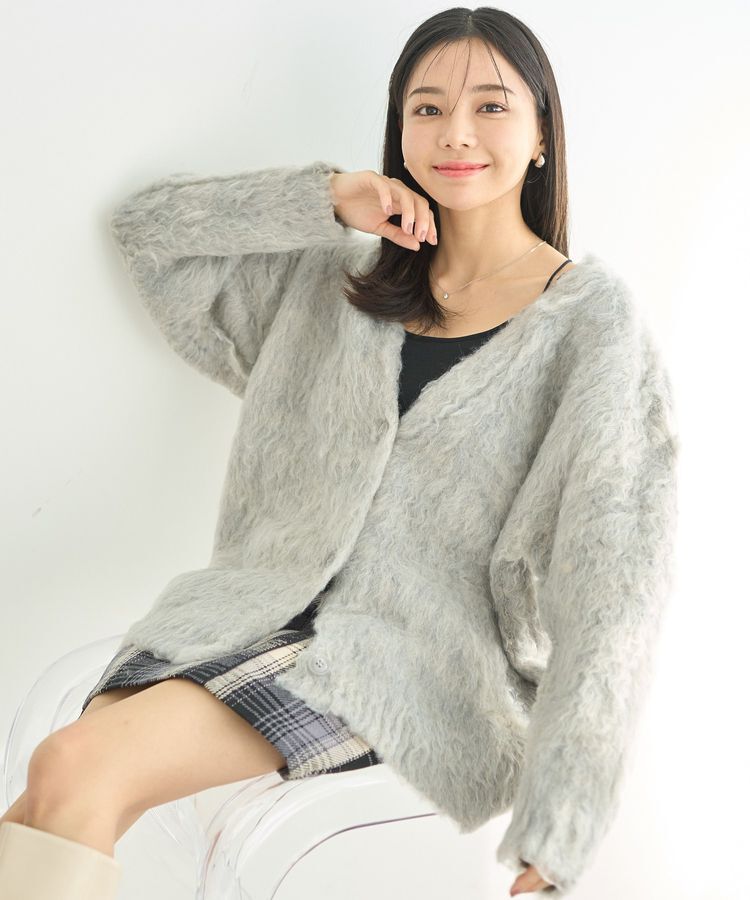 earth music&ecology「なみなみ起毛Vネックカーディガン」|カーディガン|Light Gray
