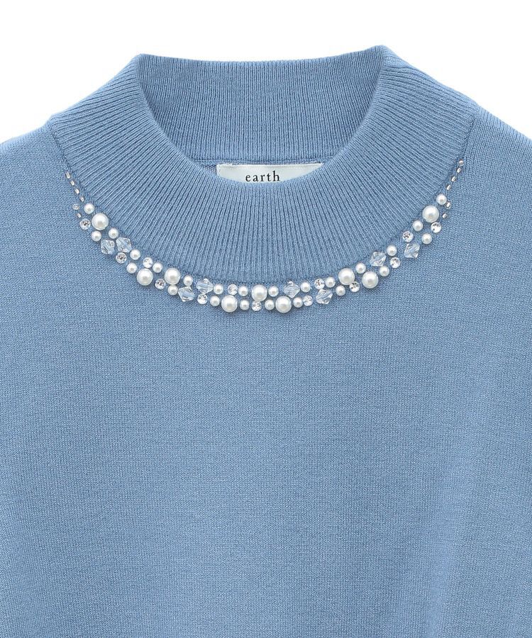 earth music&ecology「パール&ビジューハイネックプルオーバー」|ニット・セーター|