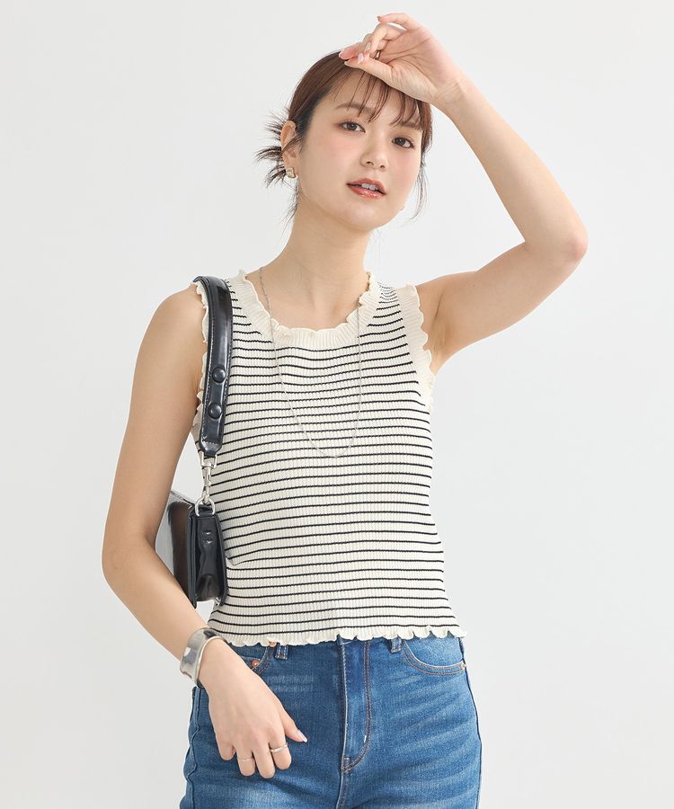 earth music&ecology「フリルニットタンクトップ」|キャミソール|