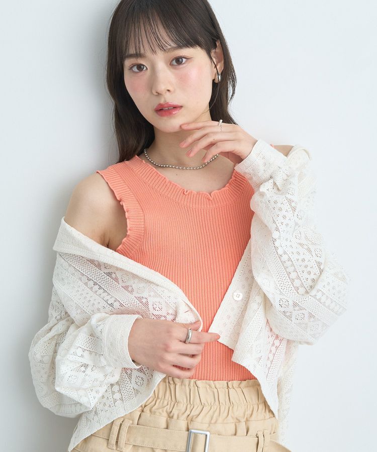 earth music&ecology「フリルニットタンクトップ」|キャミソール|Pink Orange