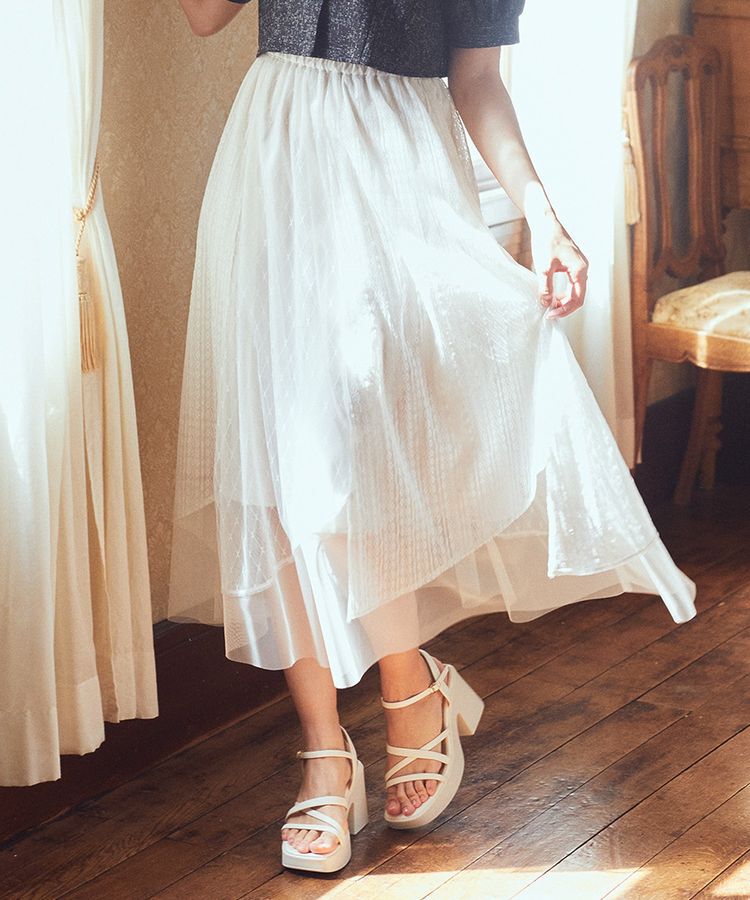 earth music&ecology「柄チュールヘムスカート」|フレア|