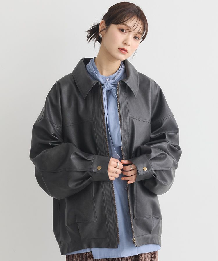 earth music&ecology「フェイクレザージップジャケット」|ブルゾン・スタジャン|