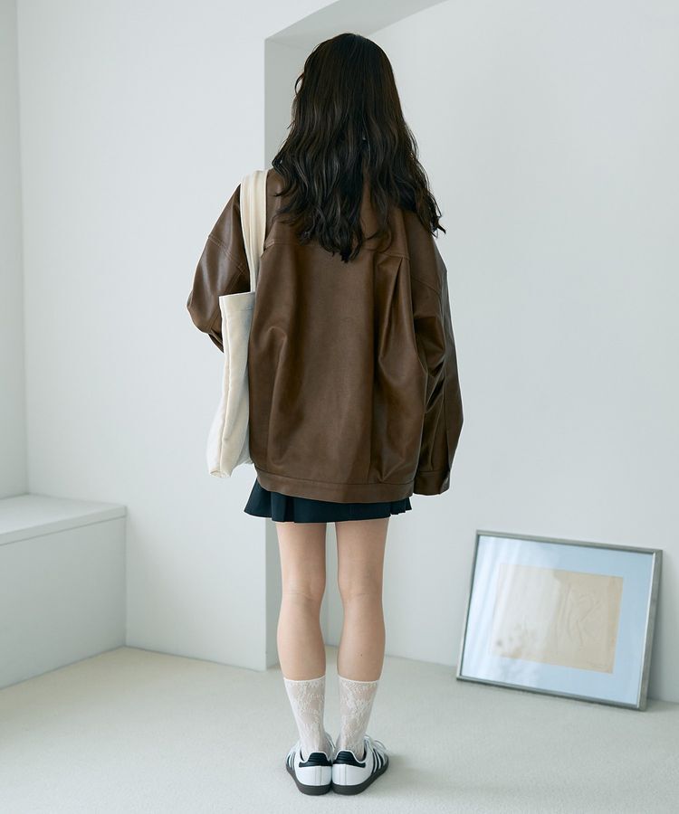 earth music&ecology「フェイクレザージップジャケット」|ブルゾン・スタジャン|