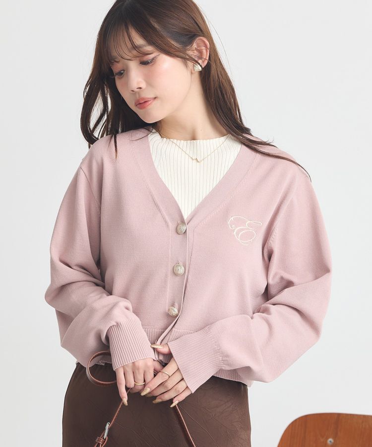 earth music&ecology「ロゴ刺繍カーディガン」|カーディガン|Pink