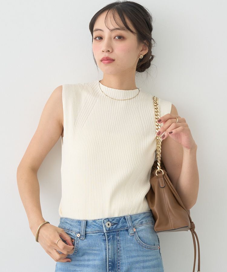 earth music&ecology「ランダムリブボトルネックノースリーブニット」|ニット・セーター|