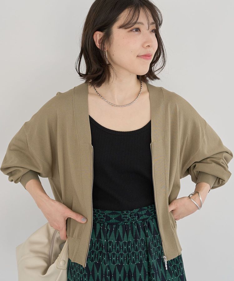 Green Parks「フロントZIPニットカーディガン」|カーディガン|