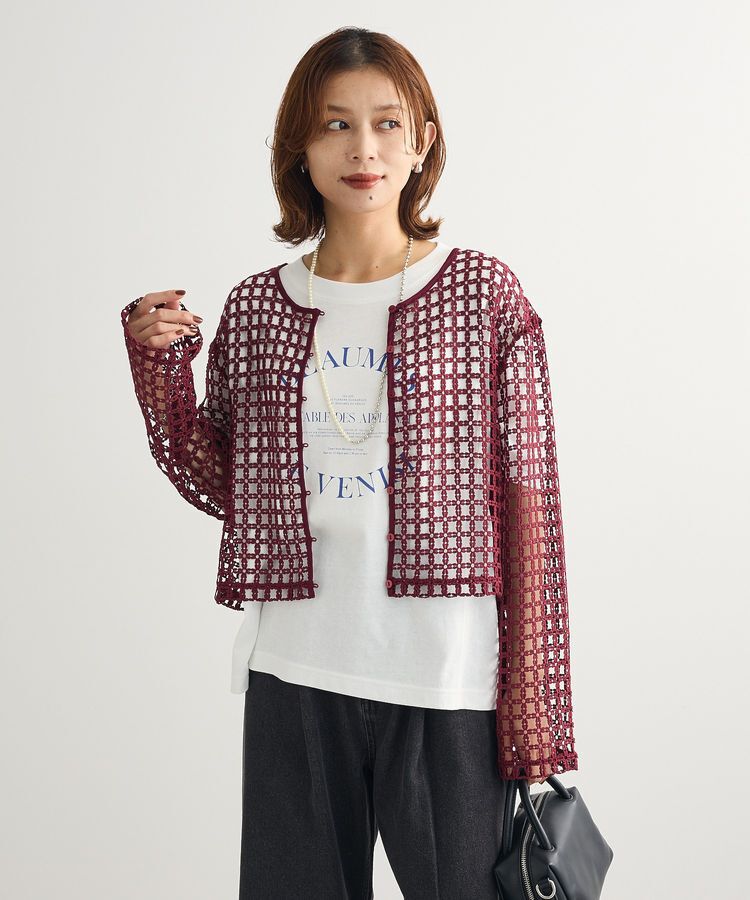 Green Parks「・SUGAR SPOON 2wayフラワーメッシュカーデ」|カーディガン|Bordeaux