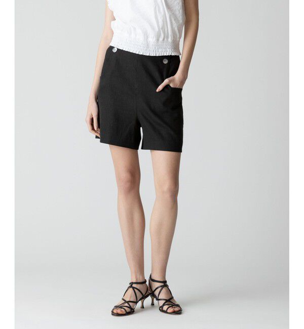 allureville「リネン/ポリエステルハイライズショートパンツ」|その他|ブラック