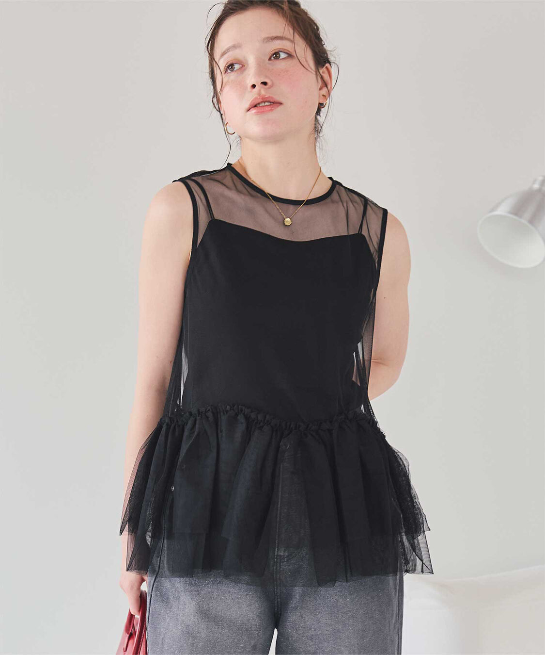 titivate「ペプラムギャザーチュールトップス」|Tシャツ・カットソー|