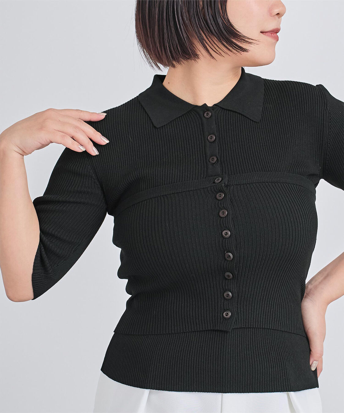 ur's「リブニットポロ&times;ビスチェセット」|ポロシャツ|