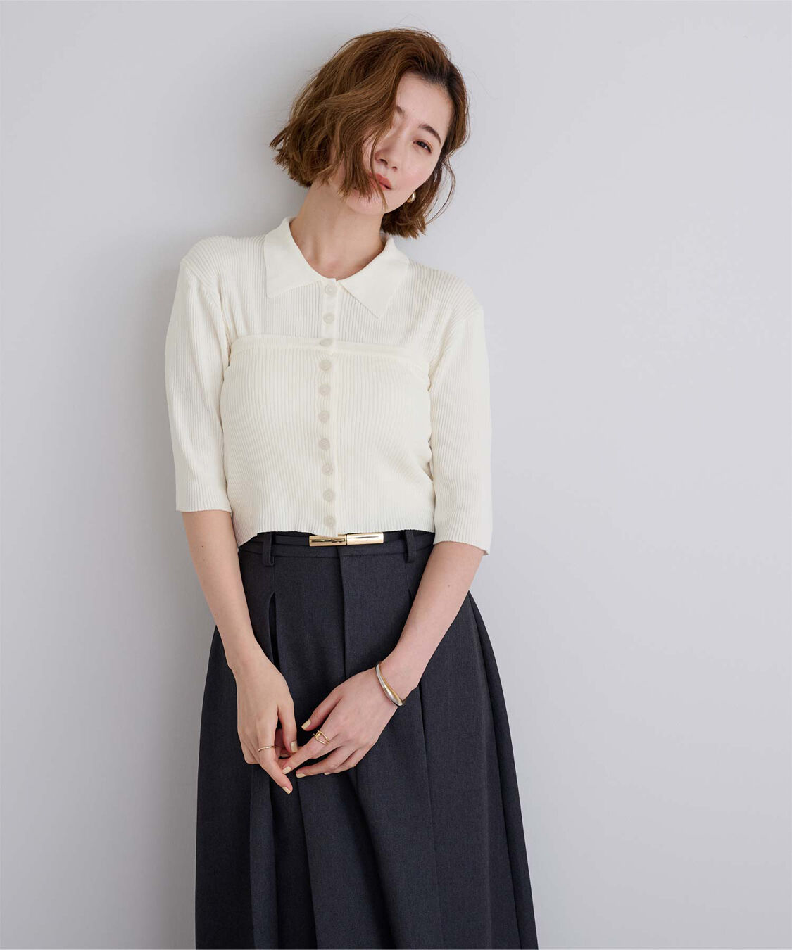 ur's「リブニットポロ&times;ビスチェセット」|ポロシャツ|