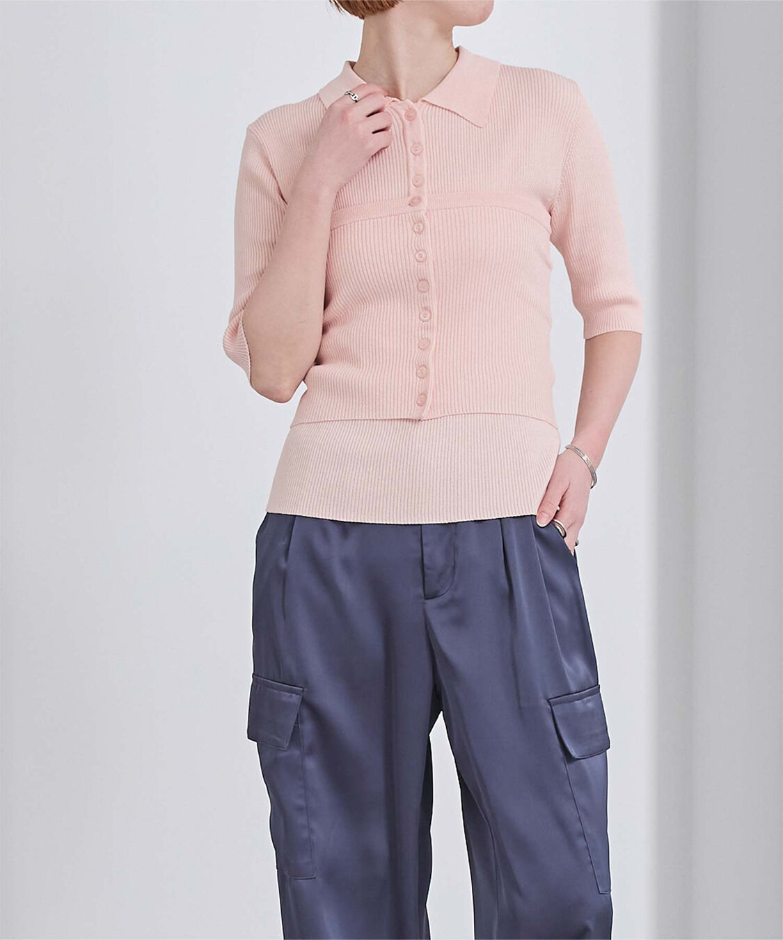 ur's「リブニットポロ&times;ビスチェセット」|ポロシャツ|