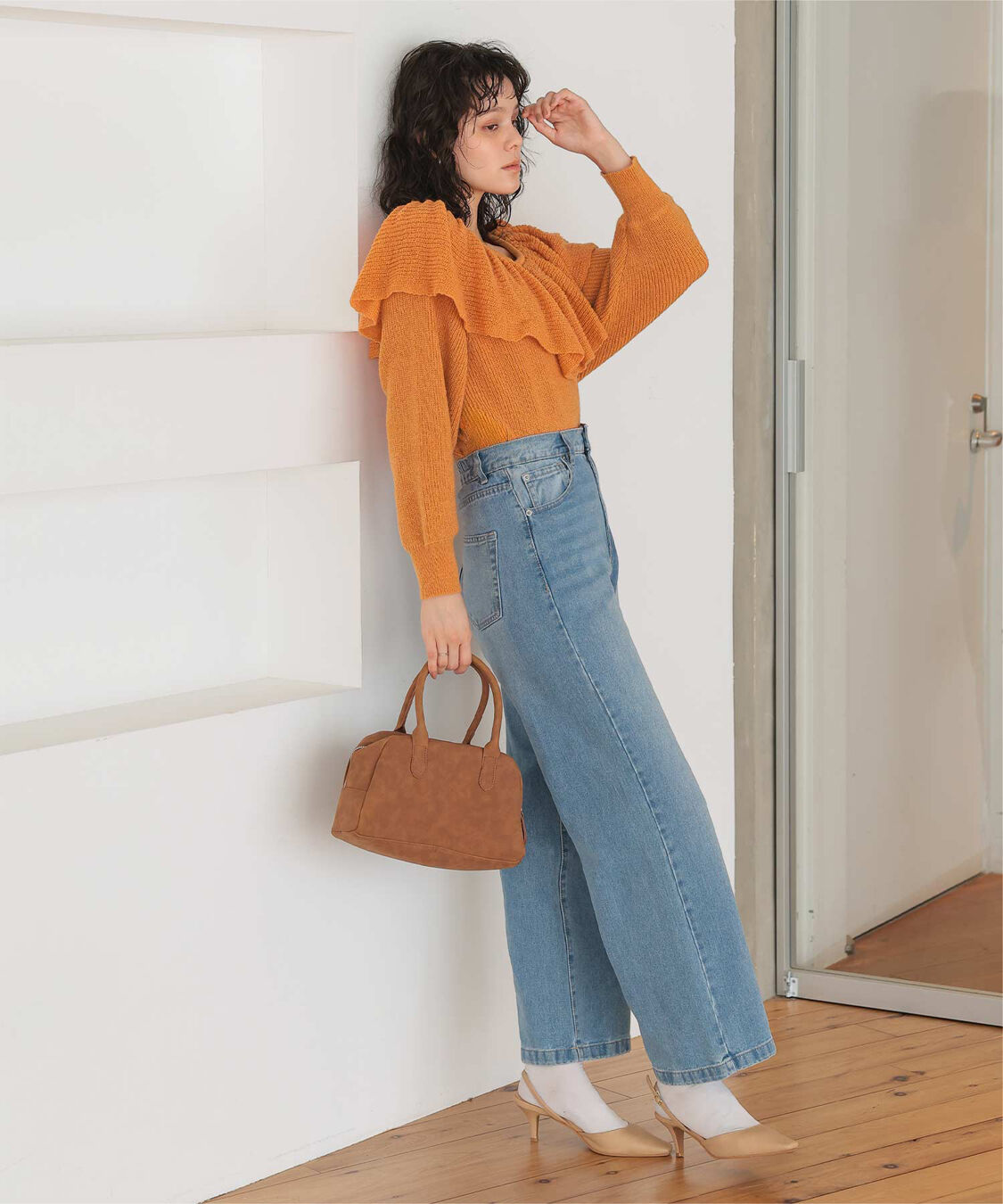 titivate「ウールブレンドギャザーフリル襟ニットトップス」|ニット・セーター|