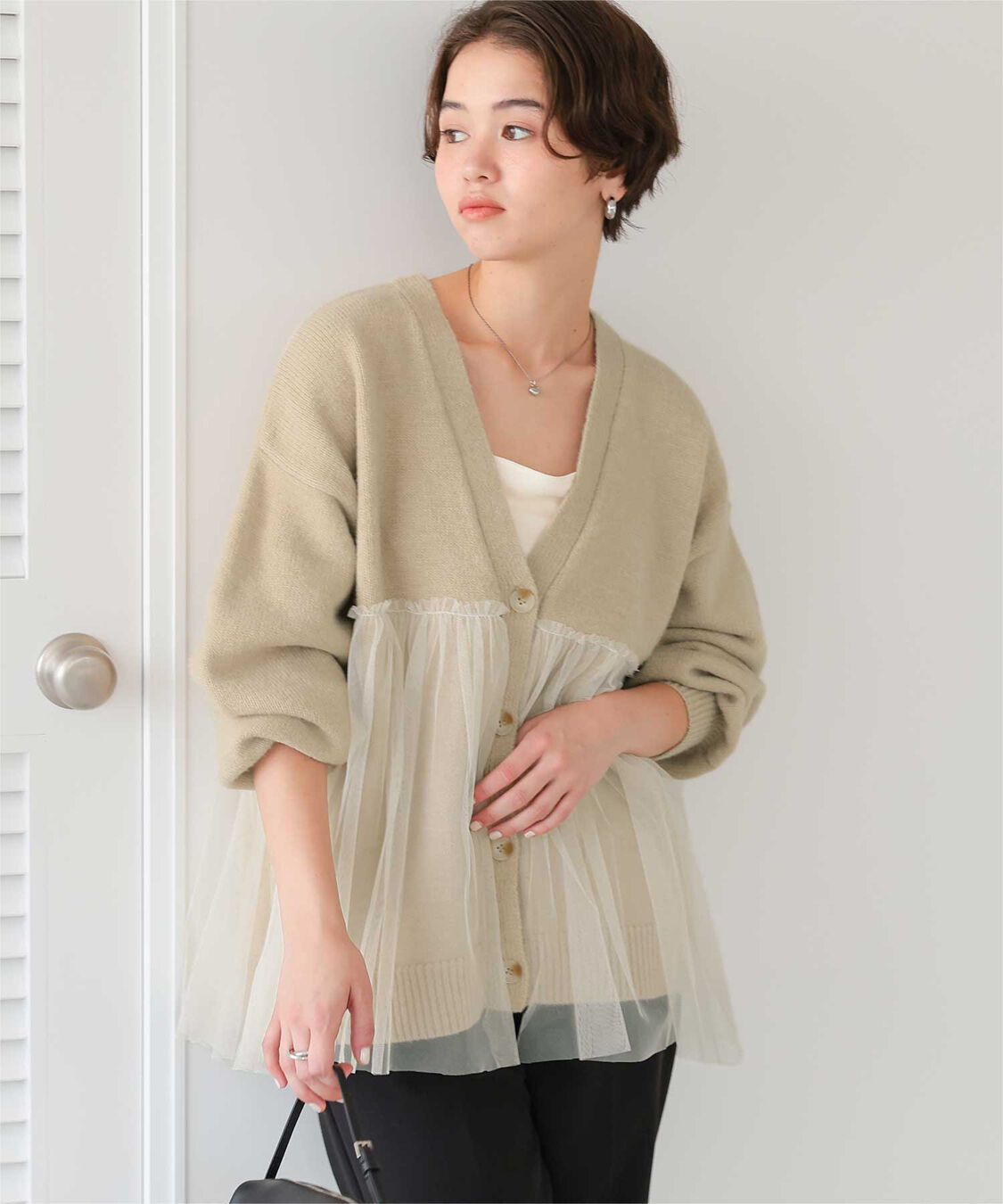 titivate「チュールドッキングVネックニットカーディガン」|カーディガン|