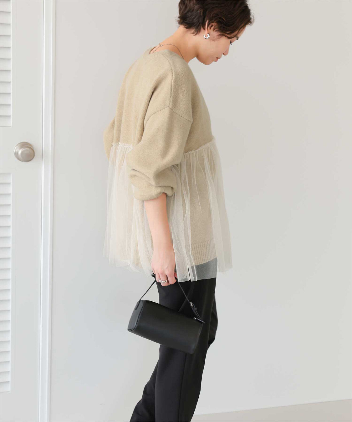 titivate「チュールドッキングVネックニットカーディガン」|カーディガン|