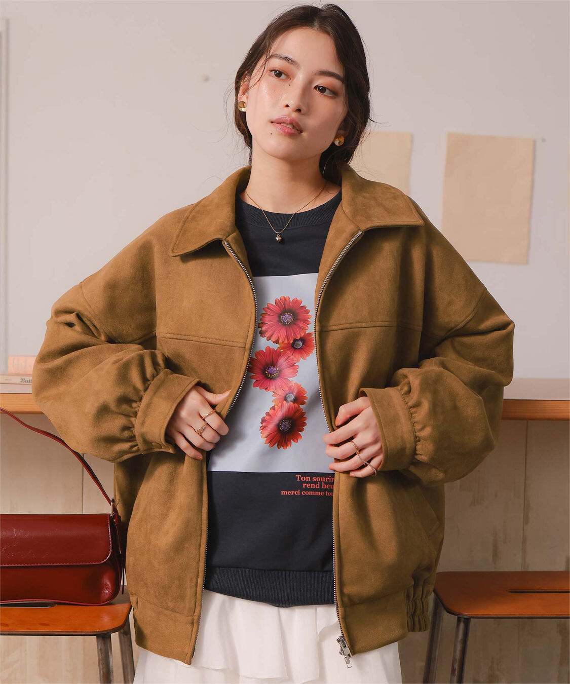 titivate「フェイクレザー/スエードオーバージャケット」|ライダースジャケット|ブラウン2