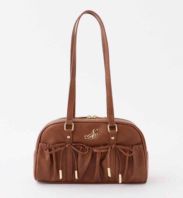  「ドロストリボン付きスクエアバッグ」|ショルダー・メッセンジャー|ブラウン