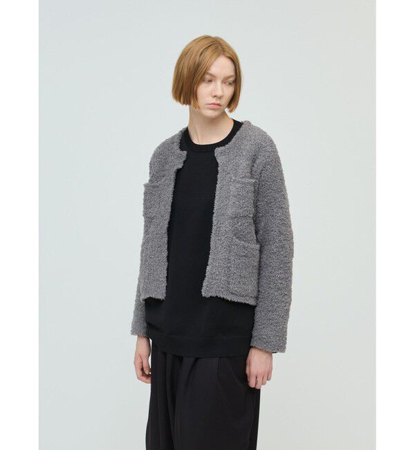 mizuiro ind「mizuiro ind ポケット付きヘアリークルーネックカーディガン」|カーディガン|