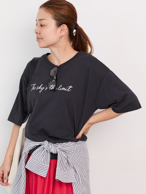 Lugnoncure「【接触冷感】筆記体ロゴBIGTシャツ」|Tシャツ・カットソー|チャコールグレー