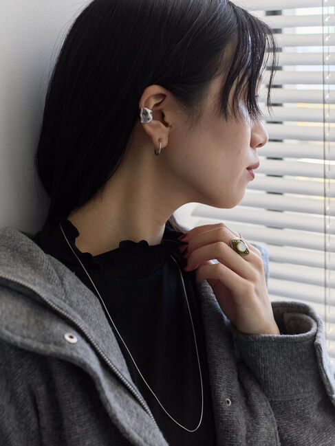 Samansa Mos2 blue「【吸湿発熱】リブフリル衿PO」|Tシャツ・カットソー|