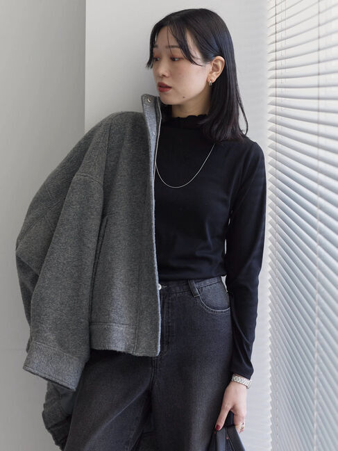 Samansa Mos2 blue「【吸湿発熱】リブフリル衿PO」|Tシャツ・カットソー|