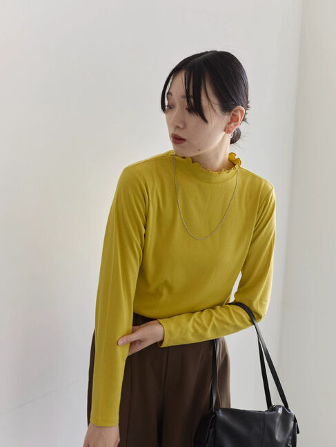 Samansa Mos2 blue「【吸湿発熱】リブフリル衿PO」|Tシャツ・カットソー|