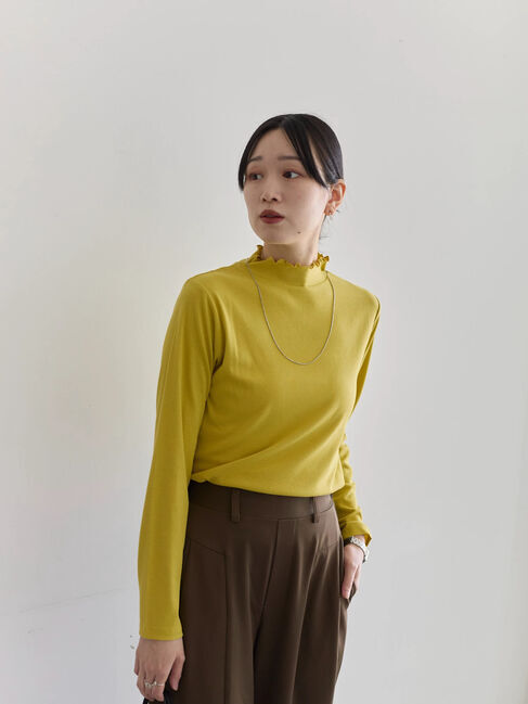 Samansa Mos2 blue「【吸湿発熱】リブフリル衿PO」|Tシャツ・カットソー|