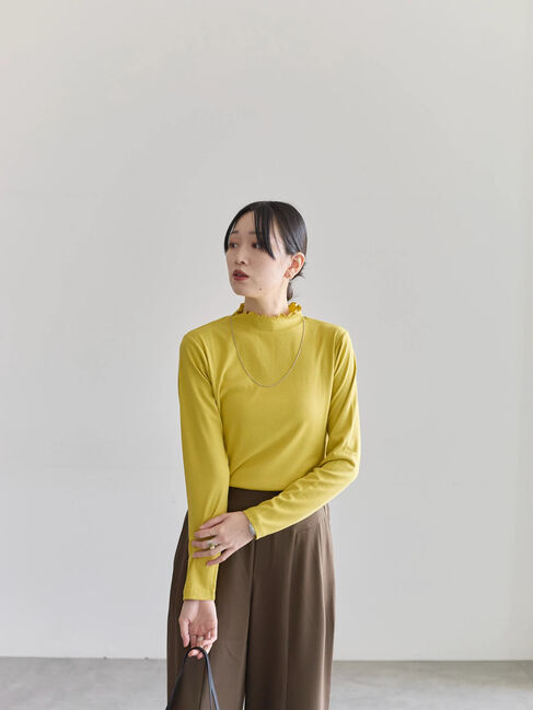 Samansa Mos2 blue「【吸湿発熱】リブフリル衿PO」|Tシャツ・カットソー|