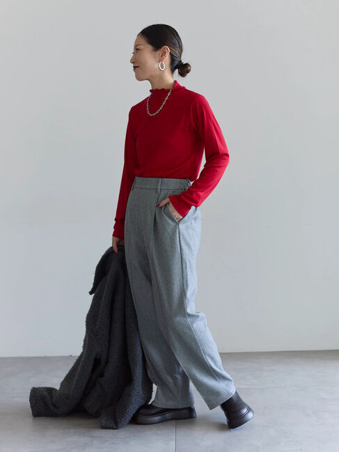 Samansa Mos2 blue「【吸湿発熱】リブフリル衿PO」|Tシャツ・カットソー|