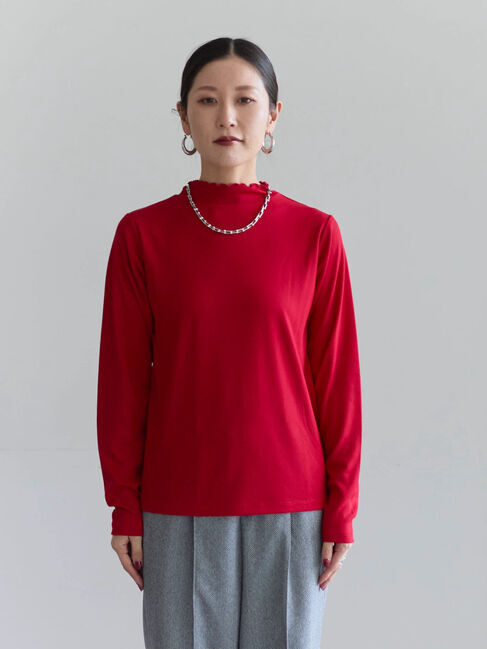 Samansa Mos2 blue「【吸湿発熱】リブフリル衿PO」|Tシャツ・カットソー|