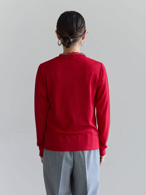 Samansa Mos2 blue「【吸湿発熱】リブフリル衿PO」|Tシャツ・カットソー|