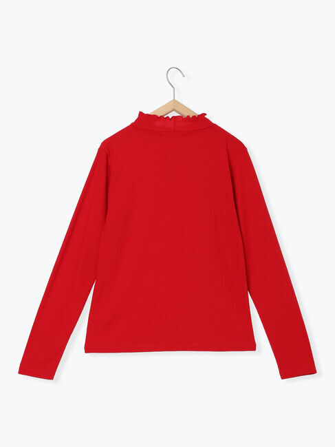 Samansa Mos2 blue「【吸湿発熱】リブフリル衿PO」|Tシャツ・カットソー|