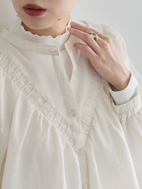 Samansa Mos2 blue「【吸湿発熱】リブフリル衿PO」|Tシャツ・カットソー|