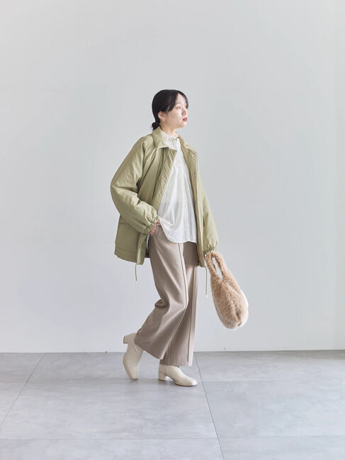 Samansa Mos2 blue「【吸湿発熱】リブフリル衿PO」|Tシャツ・カットソー|