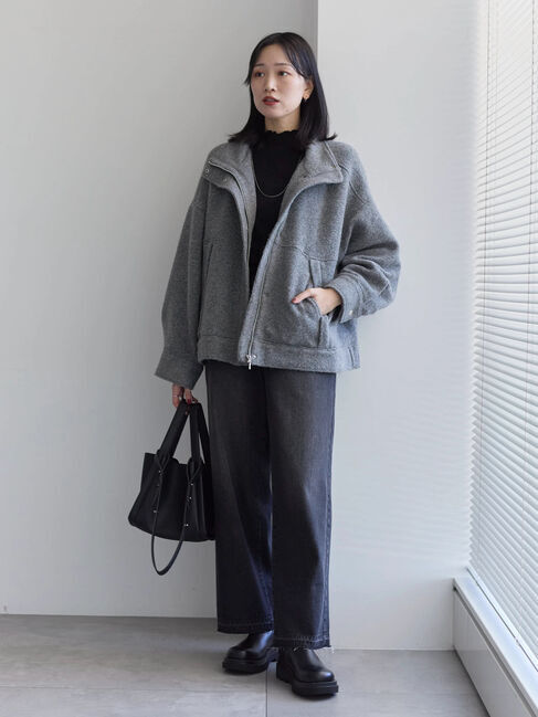 Samansa Mos2 blue「【吸湿発熱】リブフリル衿PO」|Tシャツ・カットソー|