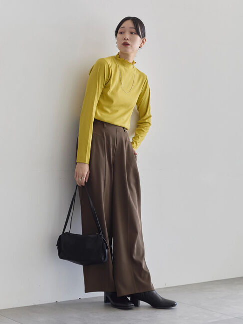 Samansa Mos2 blue「【吸湿発熱】リブフリル衿PO」|Tシャツ・カットソー|