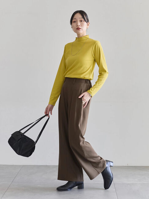 Samansa Mos2 blue「【吸湿発熱】リブフリル衿PO」|Tシャツ・カットソー|