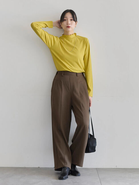 Samansa Mos2 blue「【吸湿発熱】リブフリル衿PO」|Tシャツ・カットソー|