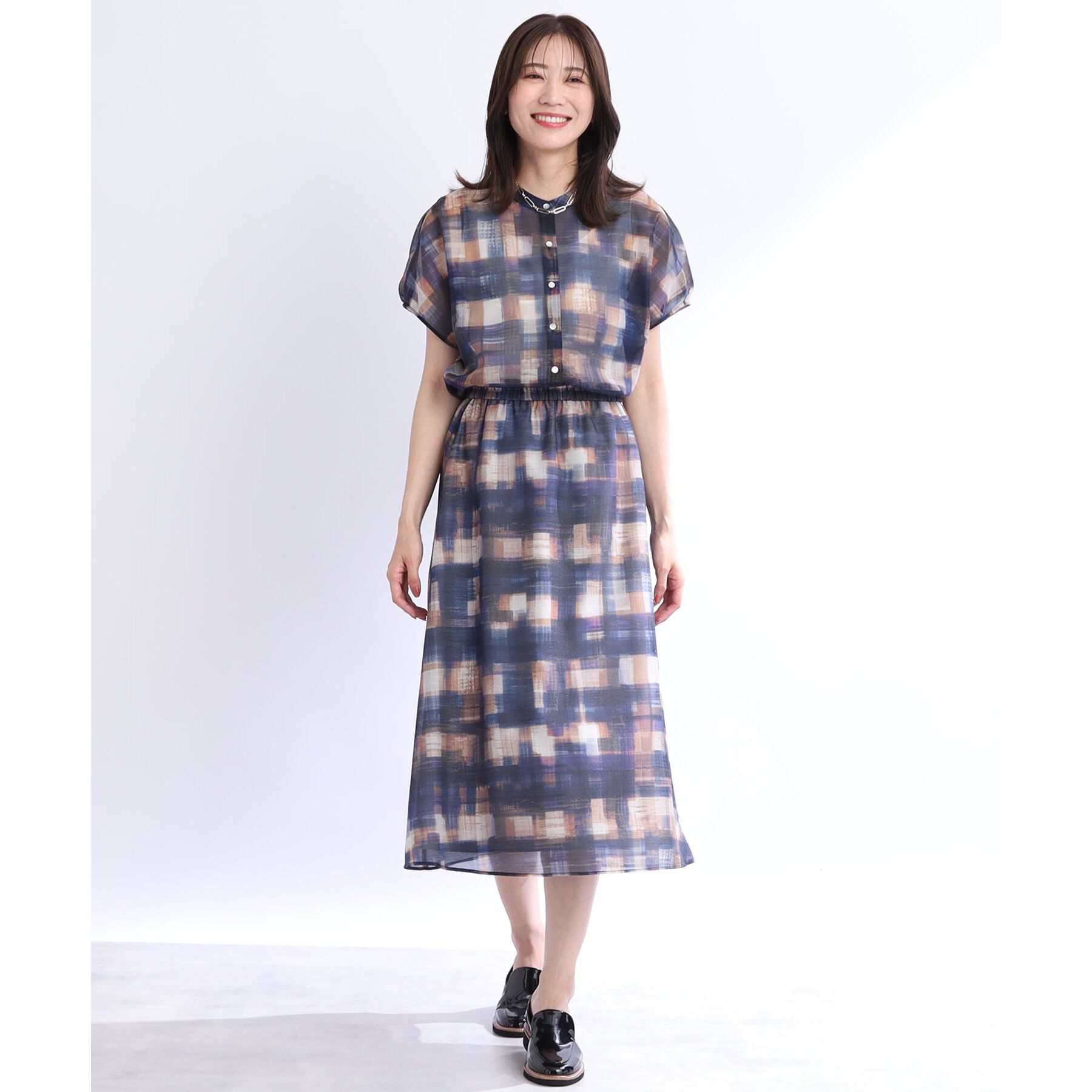 Reflect「【マシンウォッシュ可／ウエスト総ゴム／セットアップ可能】シアーチェックスカート」|スカート|