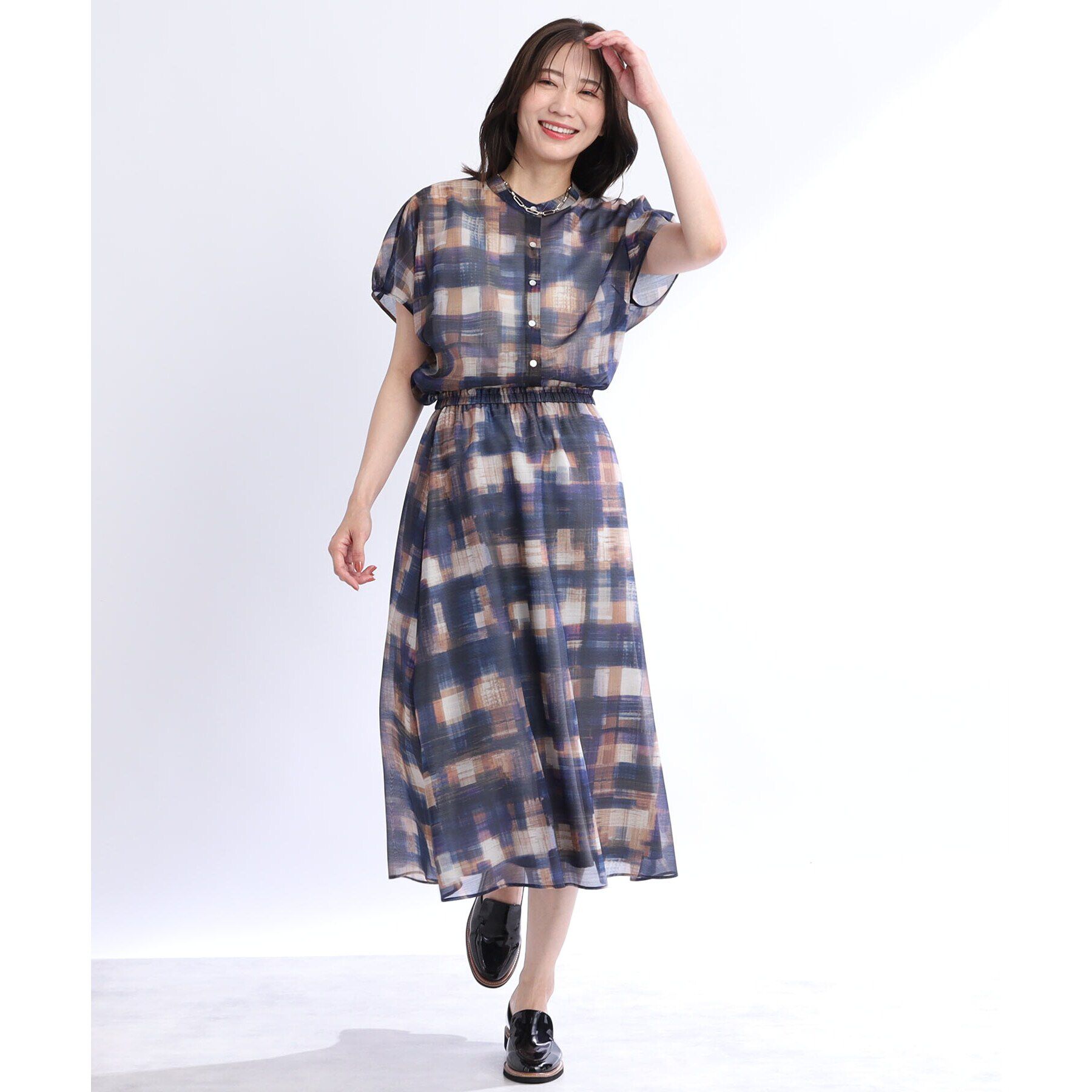 Reflect「【マシンウォッシュ可／セットアップ可能】シアーチェックブラウス」|シャツ・ブラウス|