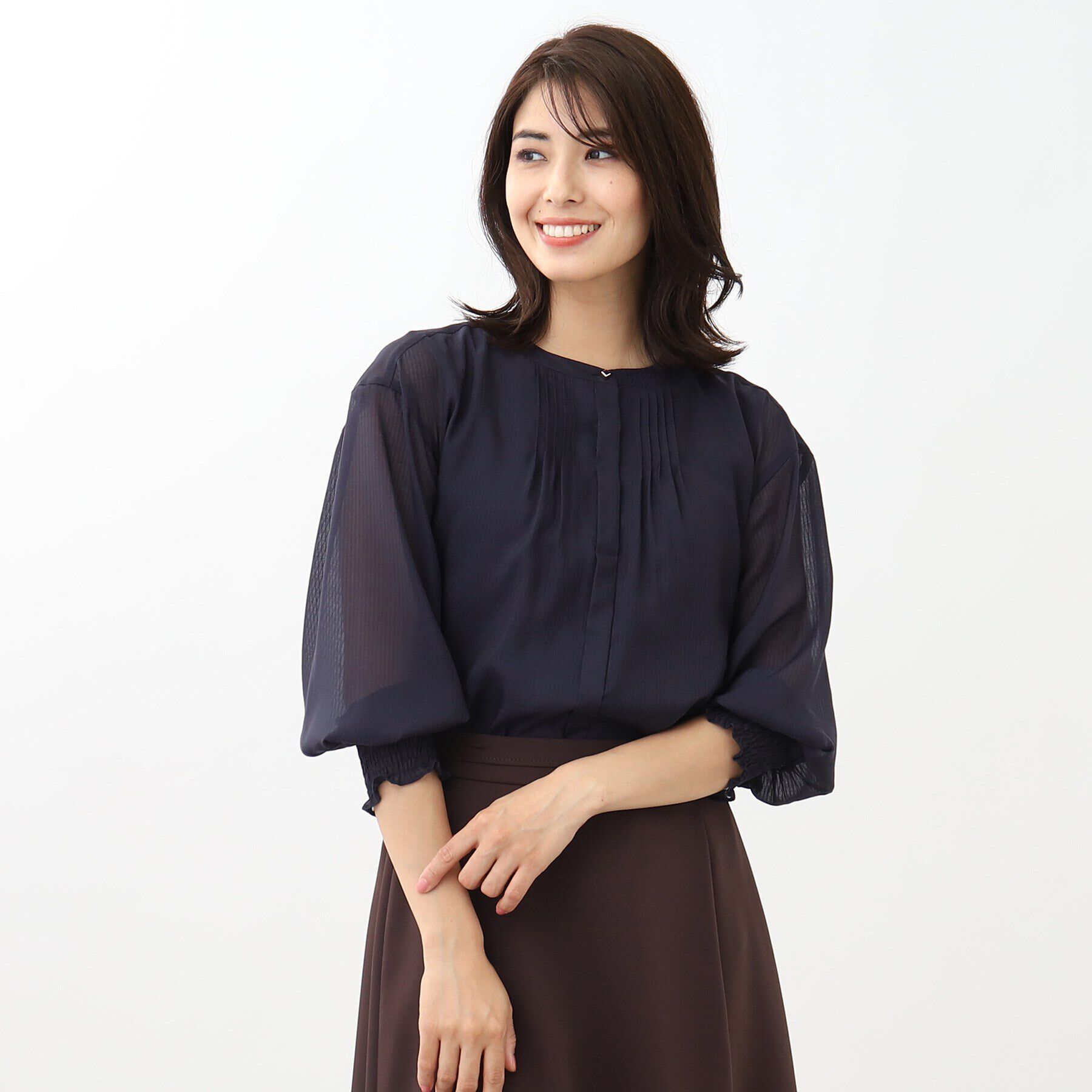 Reflect「【接触冷感／洗える】ピンタックシアーブラウス」|シャツ・ブラウス|ネイビー(394)