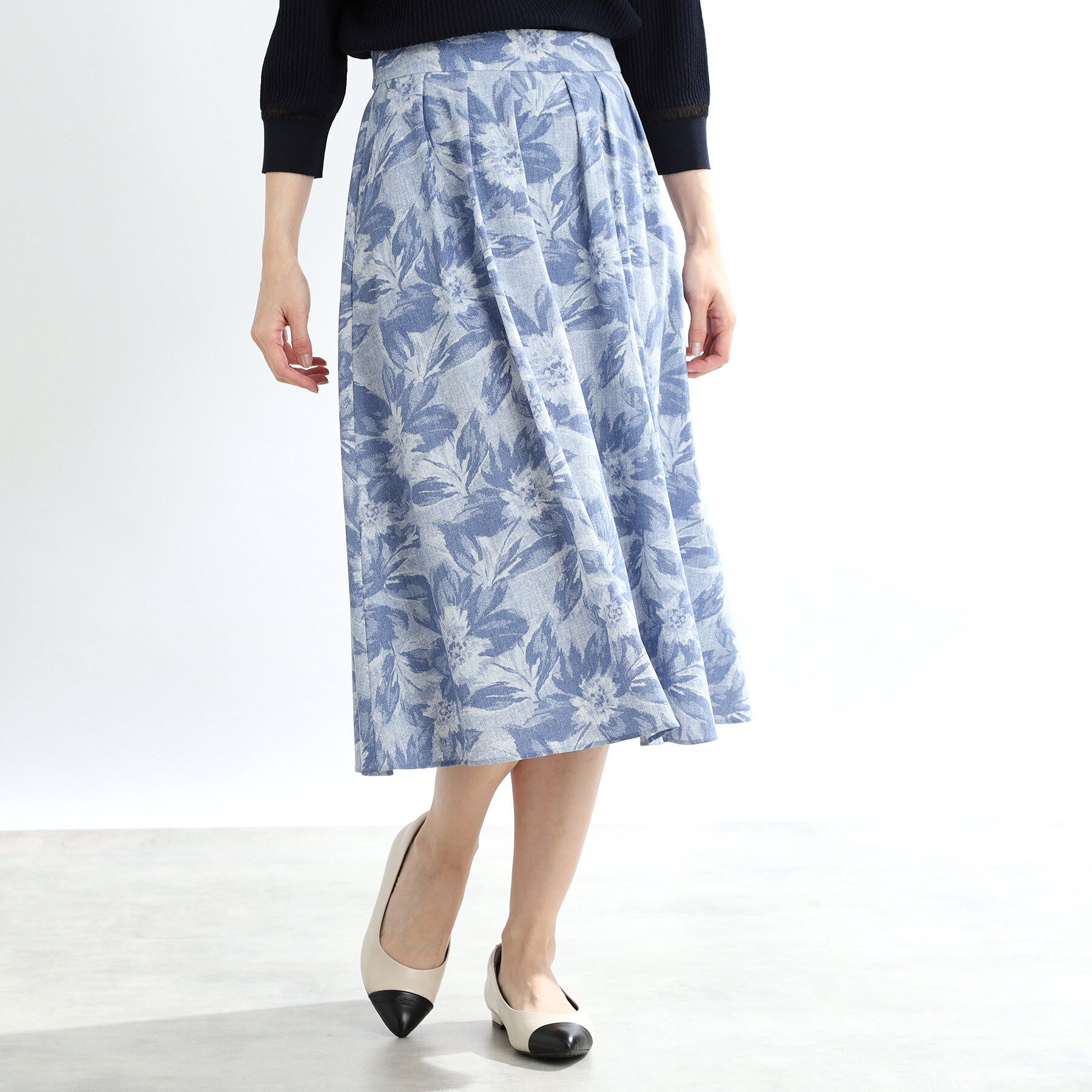 Reflect「【マシンウォッシュ可】デニムフラワーフレアスカート」|スカート|