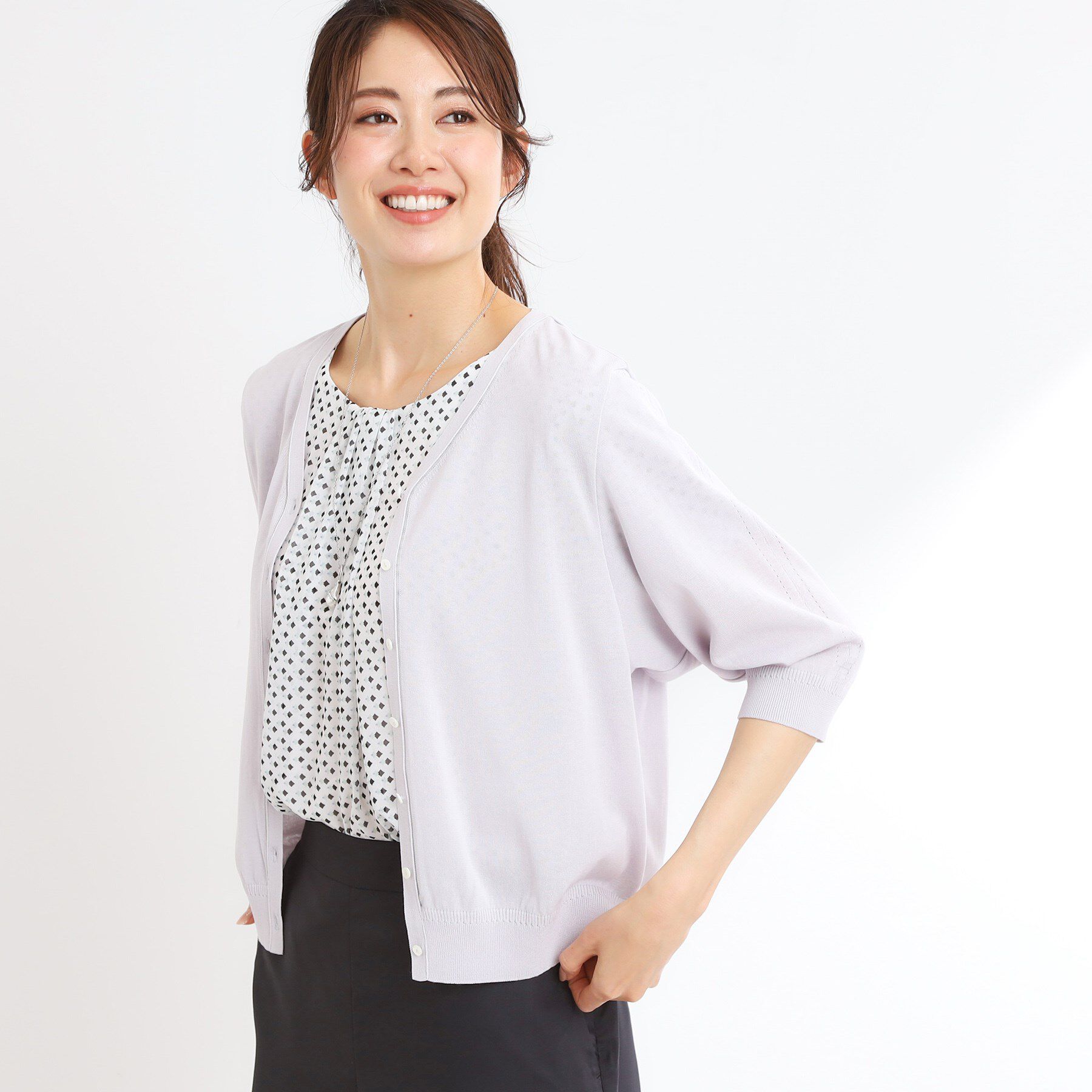 Reflect「【WEB先行カラーあり／手洗い可】六分袖カーディガン」|カーディガン|ライトグレー(011