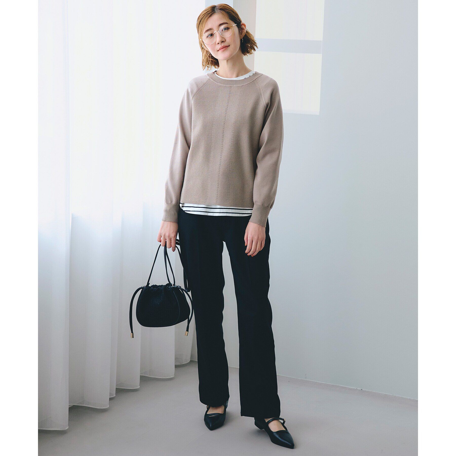 grove「畦編みクルーネックニット」|ニット・セーター|