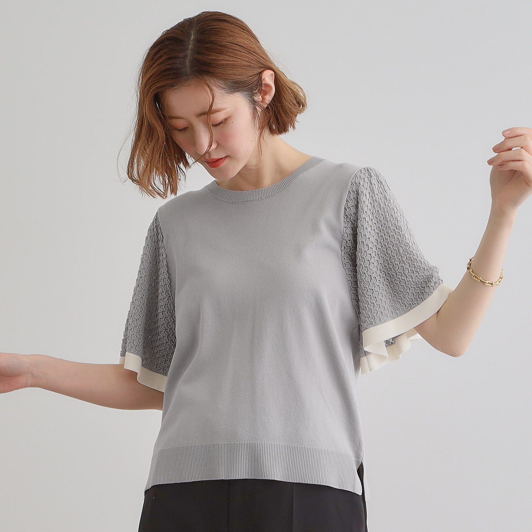 grove「袖透かし編みフレアースリーブニット」|ニット・セーター|