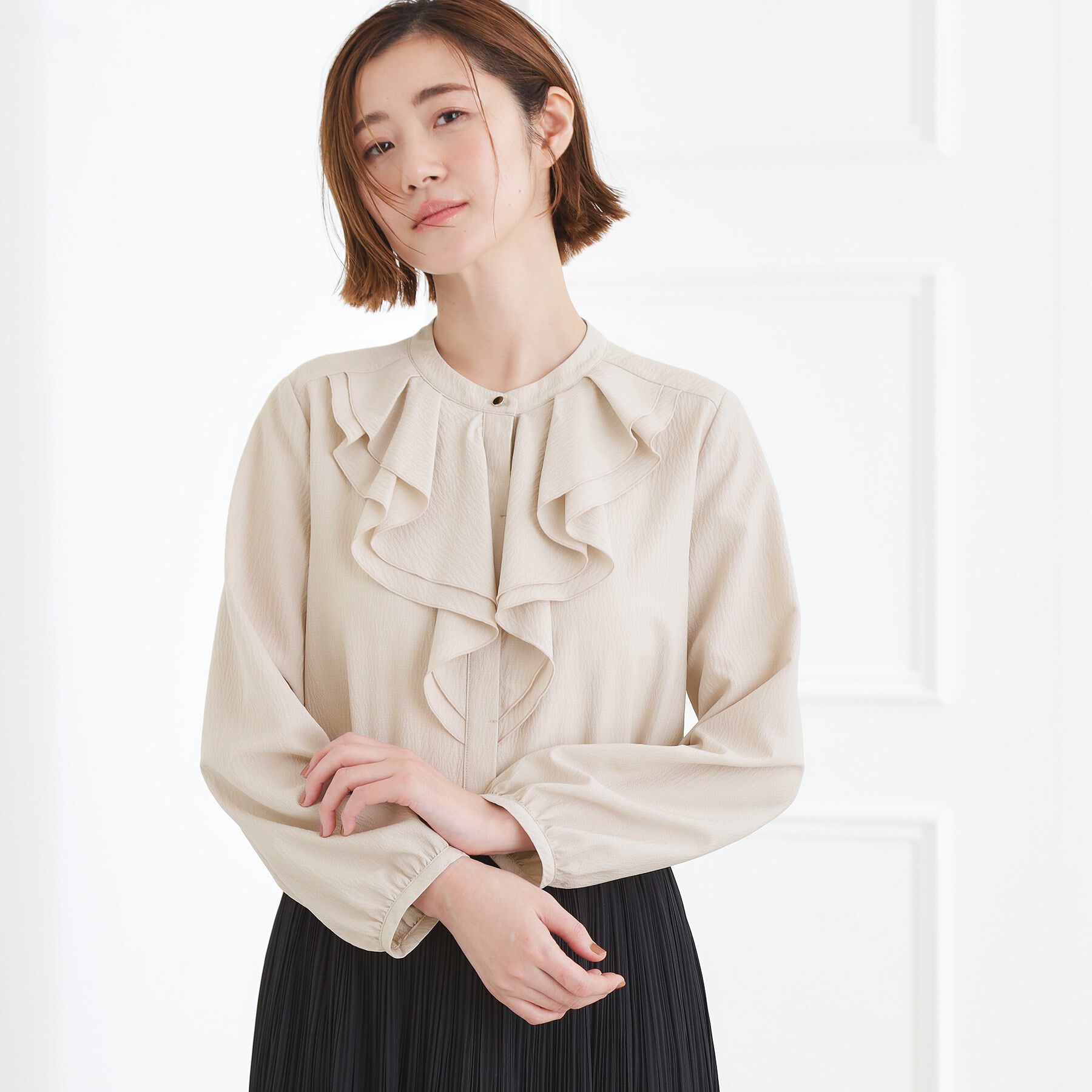 grove「【手洗いOK】フロントラッフルフリルブラウス」|シャツ・ブラウス|