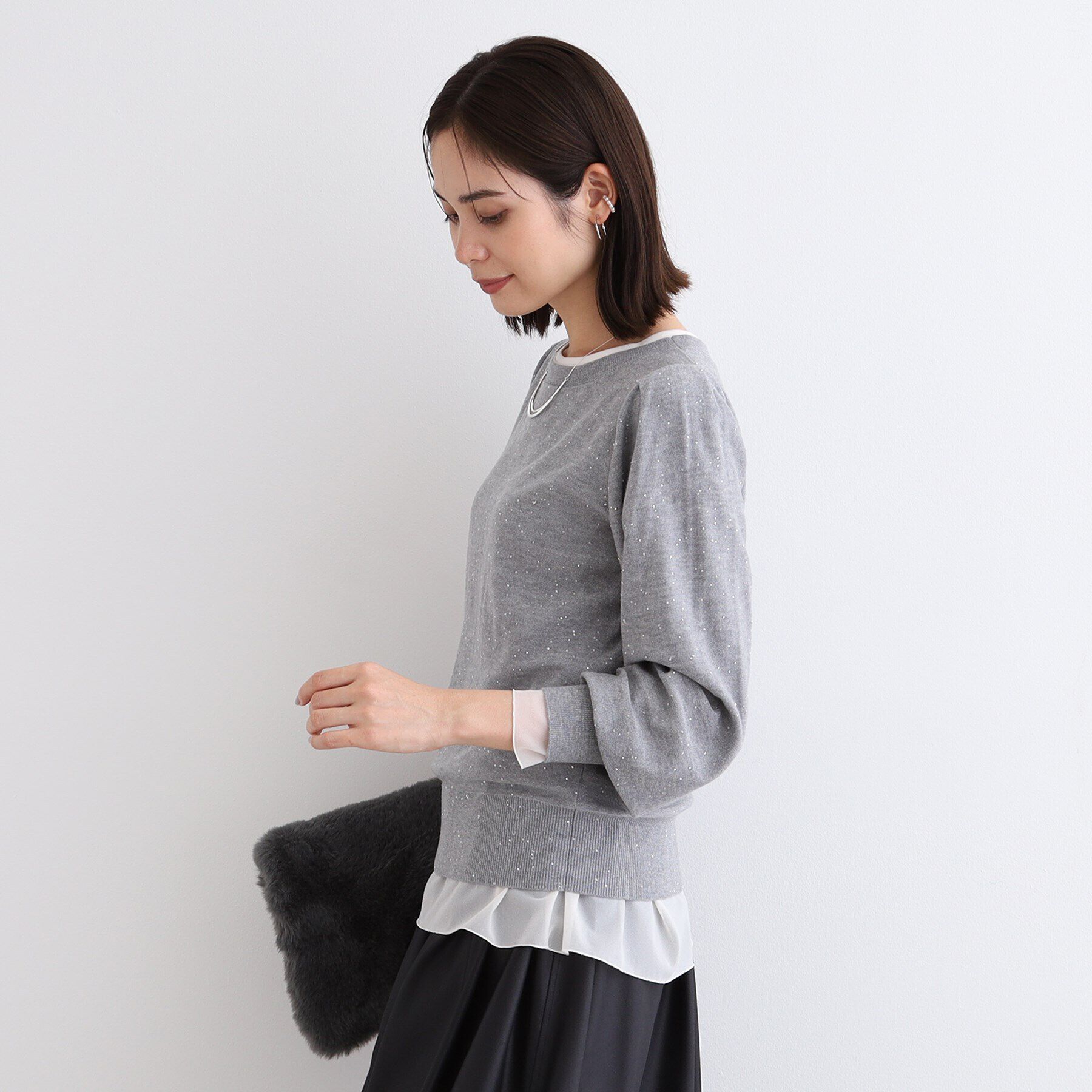 INDIVI「【洗える／スパンコール】パフスリーブニット」|ニット・セーター|